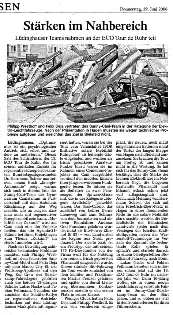 Scan des Zeitungsberichtes
"Stärken im Nahbereich" WN 29.06.2006